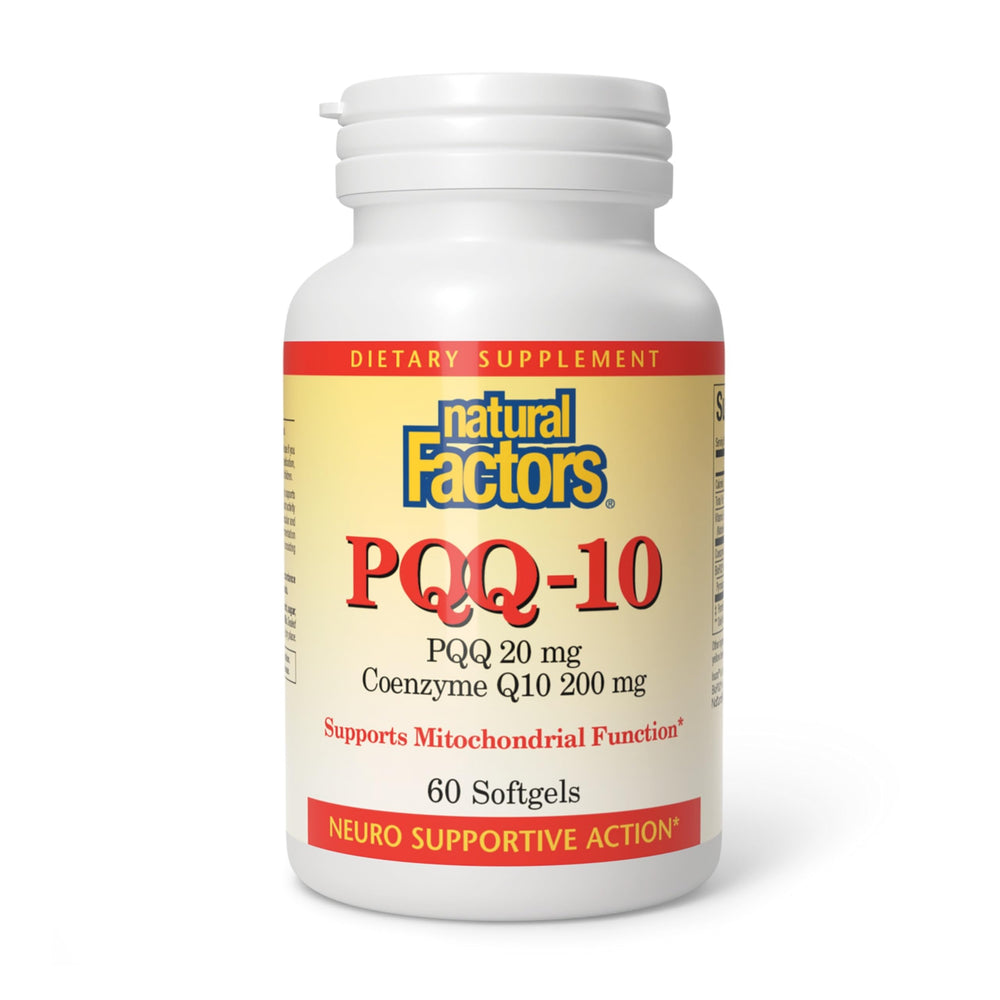 Natural Factors PQQ-10 softgels bottle front showing label for antioxidant support