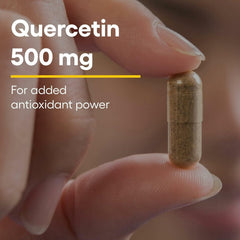 Natural Factors Quercetin bottle close-up highlights vegan capsules and purity