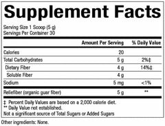 Reliefiber scoop beside powder for precise daily serving.