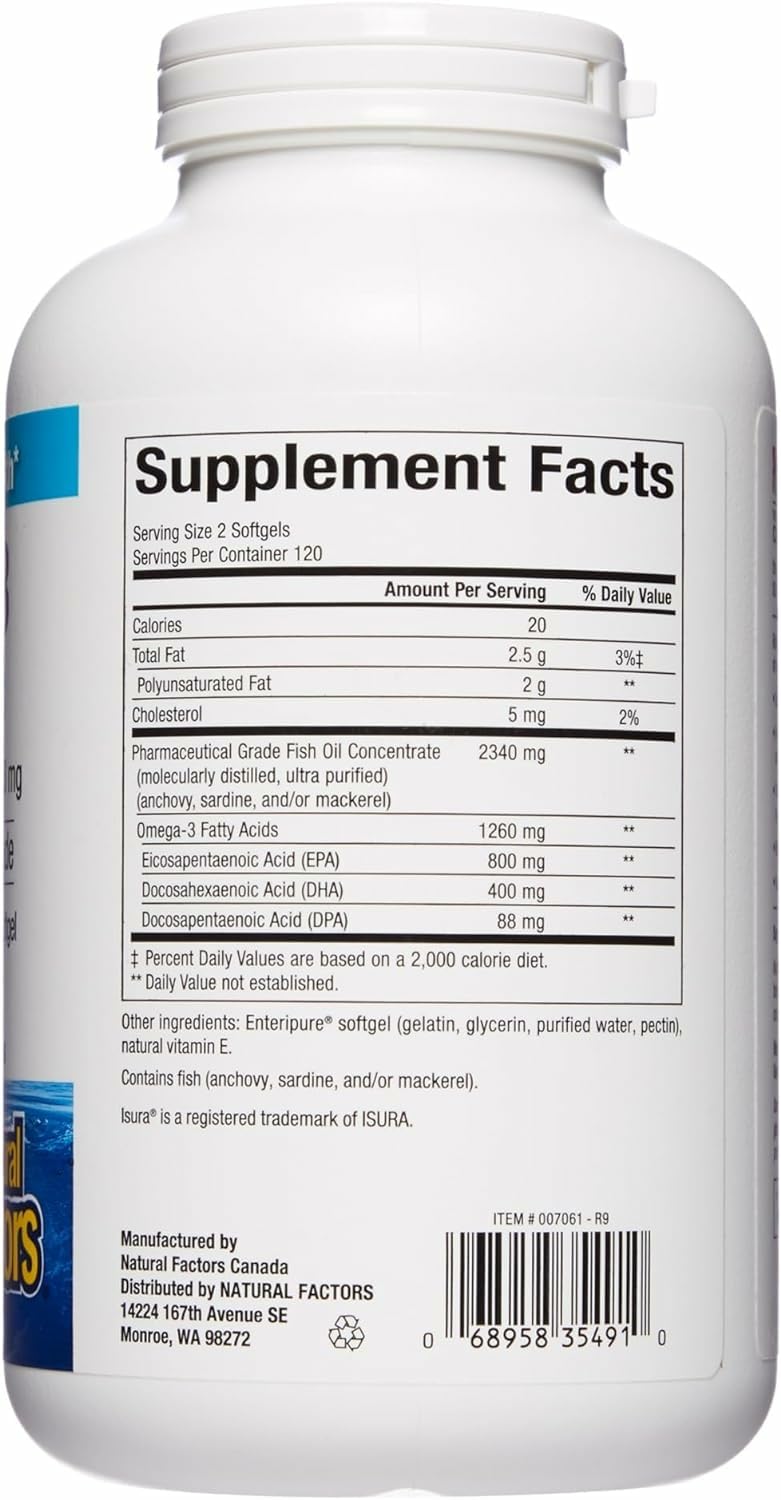 RxOmega-3 softgels close-up with easy-to-swallow capsules.