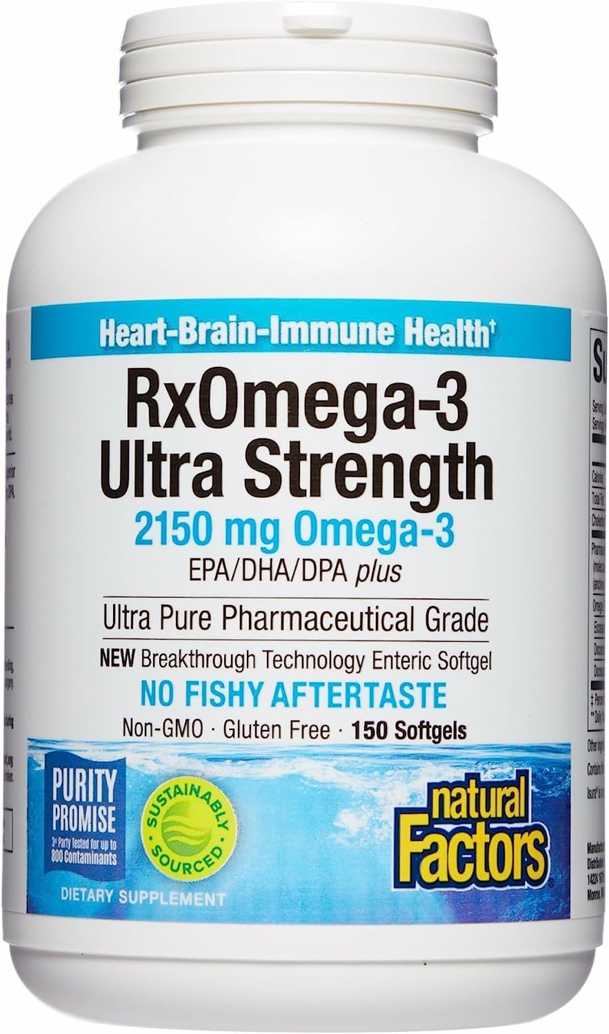 Natural Factors RxOmega-3 Ultra Strength bottle front for heart and brain support