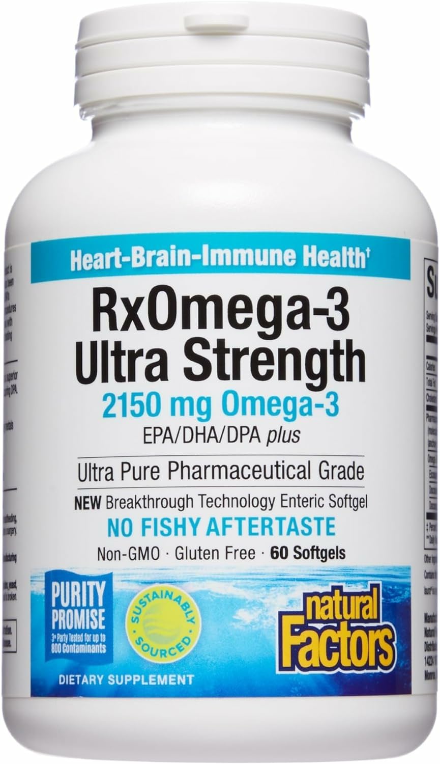 Natural Factors RxOmega-3 Ultra-Strength bottle for daily omega-3 support