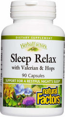 Natural Factors Sleep Relax bottle front showcases the natural sleep aid for restful nights.