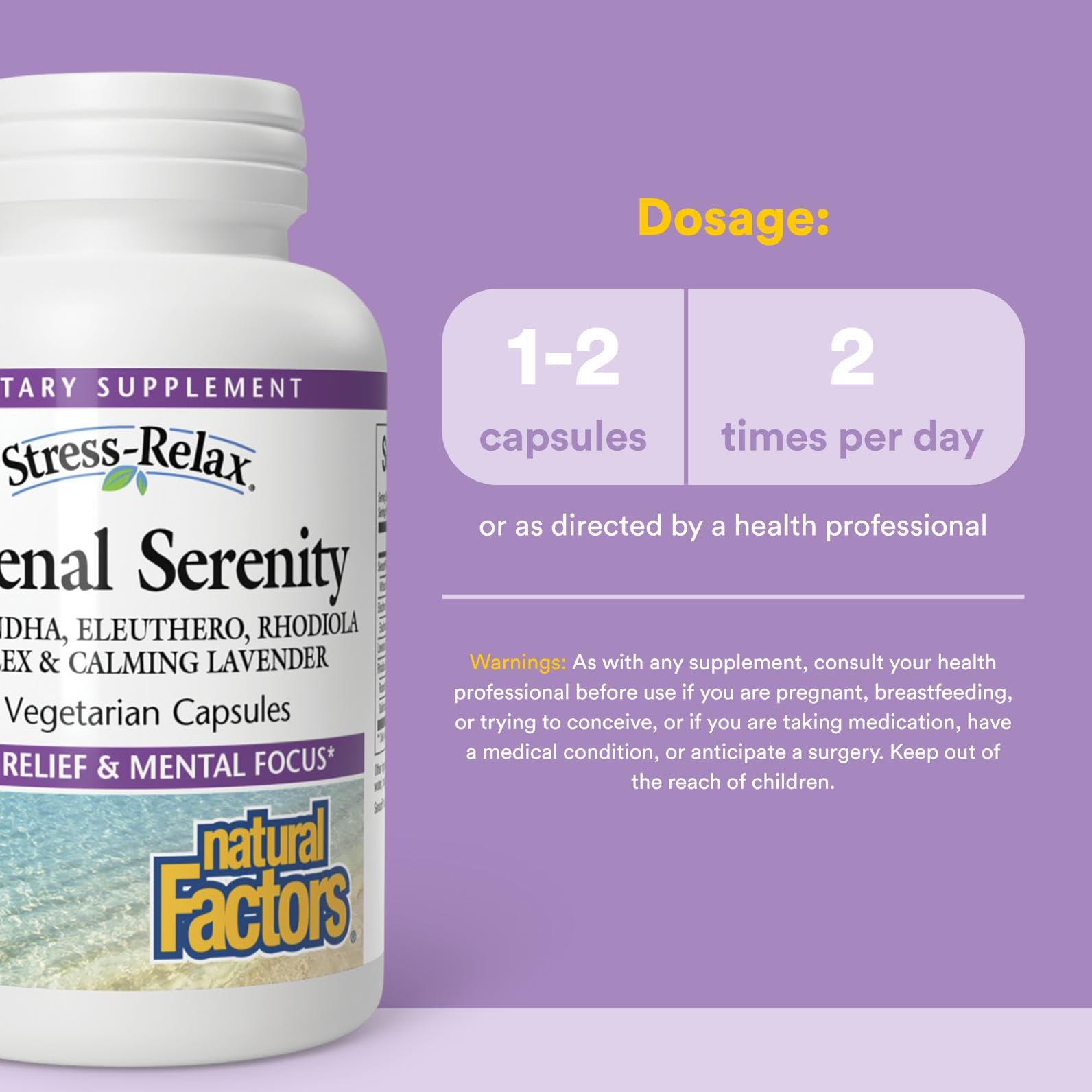 Natural Factors Adrenal Serenity label close up, all vegetarian herbal formula
