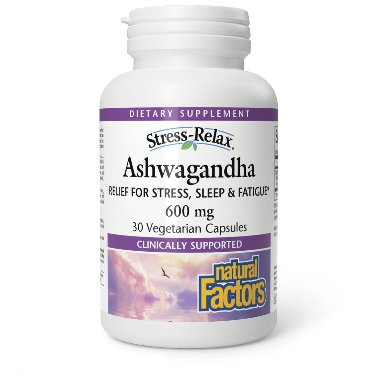Natural Factors Stress-Relax Ashwagandha bottle on a clean surface for calm support