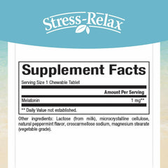Front view of Natural Factors Stress-Relax Melatonin bottle label showing 1 mg dosage