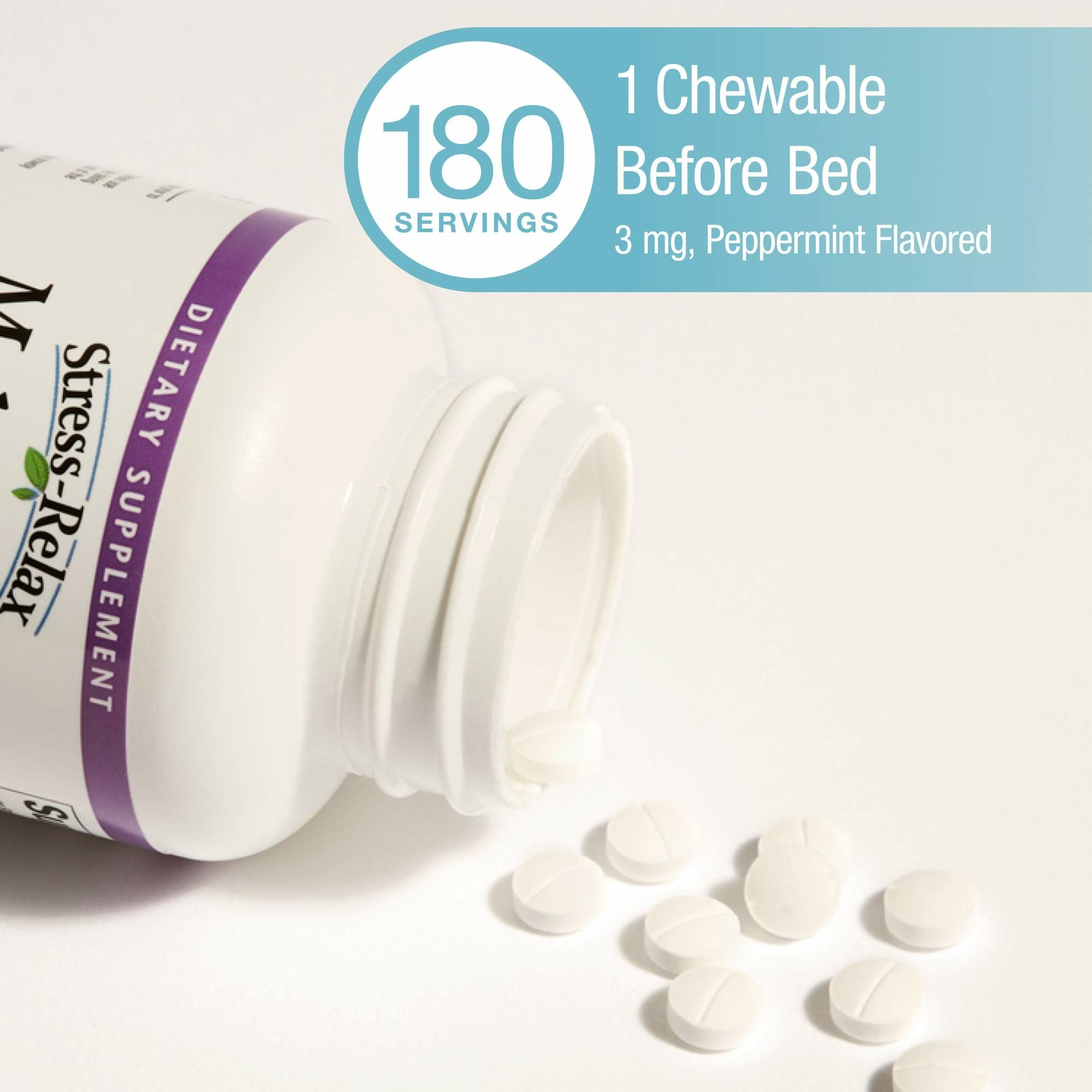 Natural Factors Stress-Relax Melatonin serving ready to chew before bed