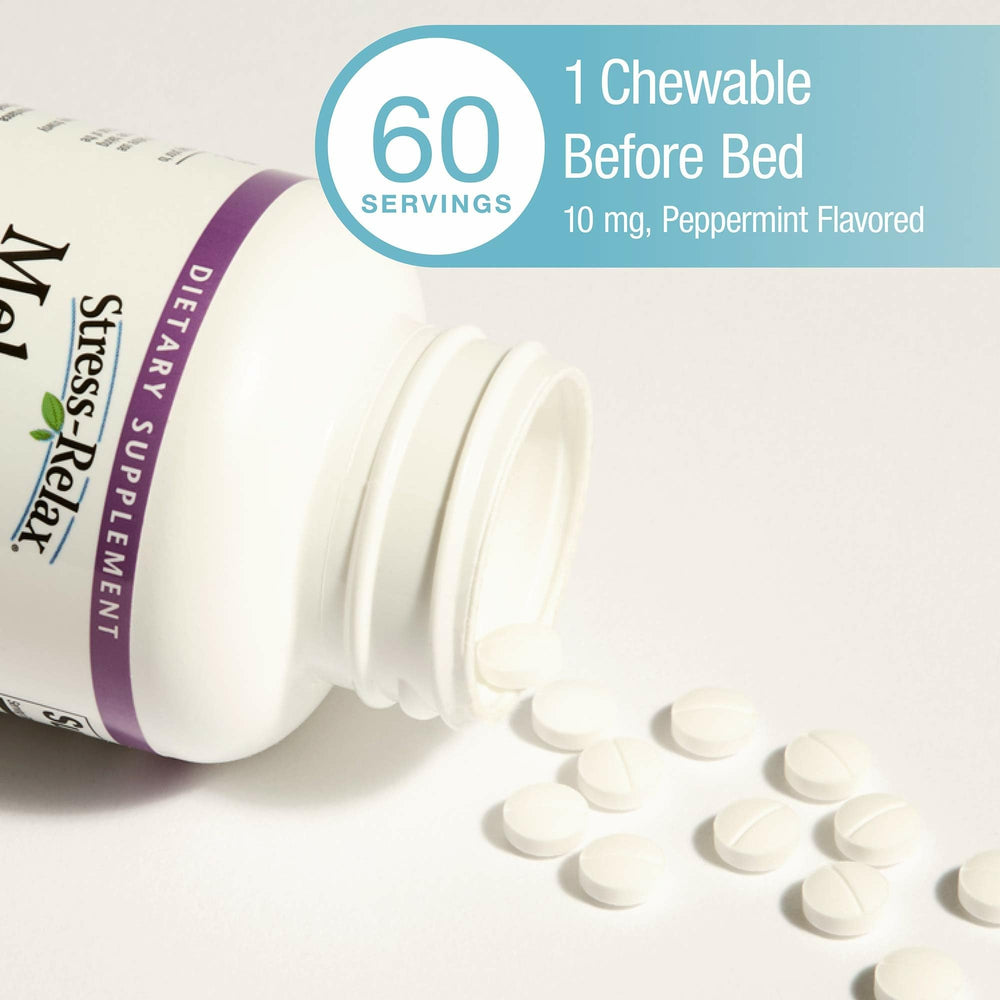 Peppermint-chewable Stress-Relax Melatonin offers pleasant bedtime flavor.