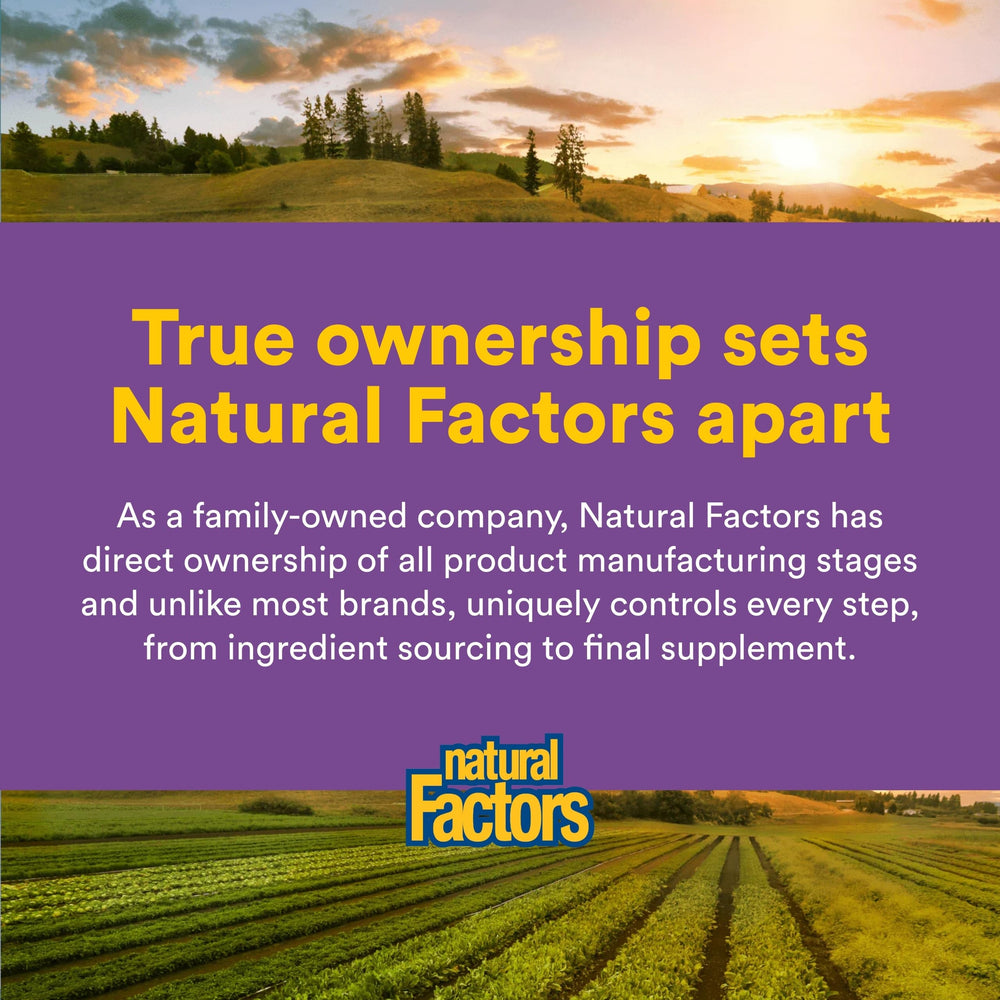 Natural Factors Stress-Relax scene with glass of water implies easy nightly routine.