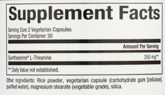 Natural Factors Stress-Relax Suntheanine bottle top signaling safety and quality.