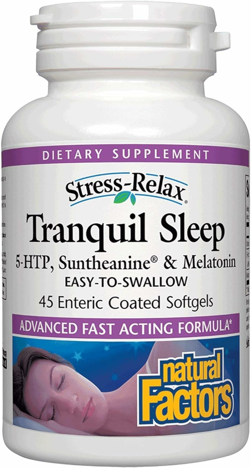 Natural Factors Stress-Relax tranquil sleep bottle suggesting calm nights