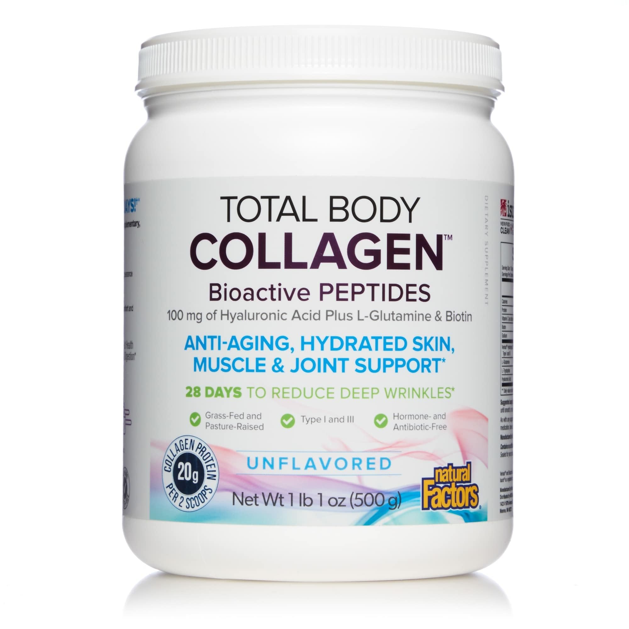 Natural Factors Total Body Collagen bottle pour for quick daily mix