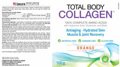 Pouring collagen powder into a glass to mix into a beverage