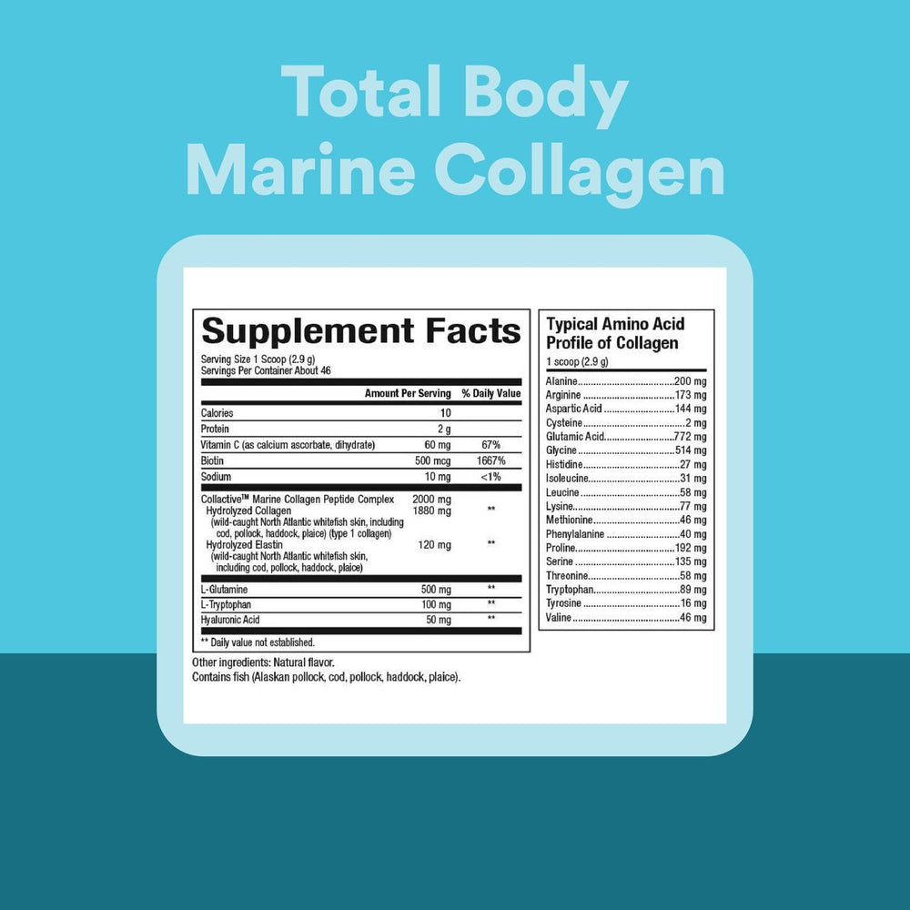 Natural Factors Total Body Marine Collagen bottle on counter showing easy access