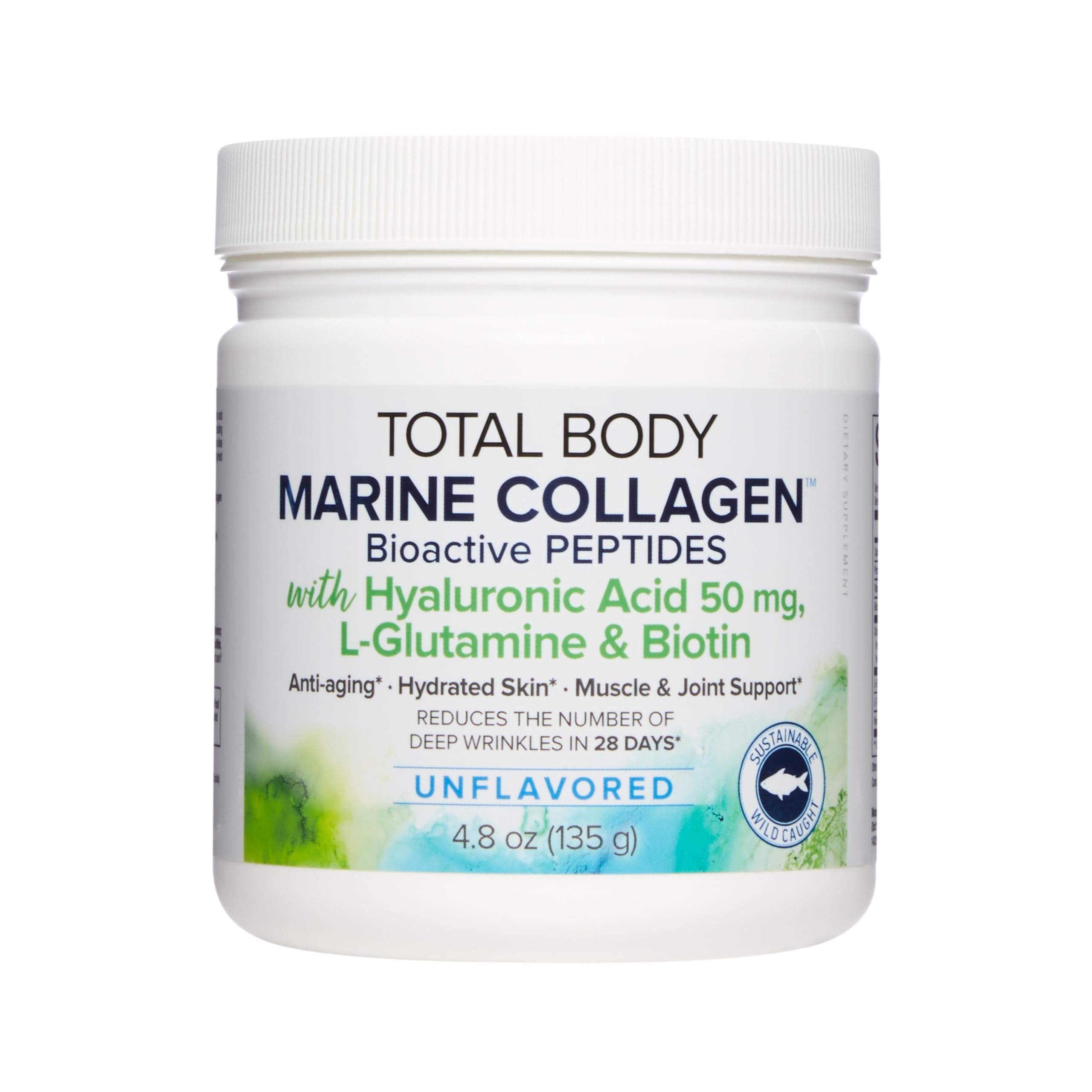 Natural Factors Total Body Marine Collagen tub on kitchen counter supporting daily skin, hair, and joints