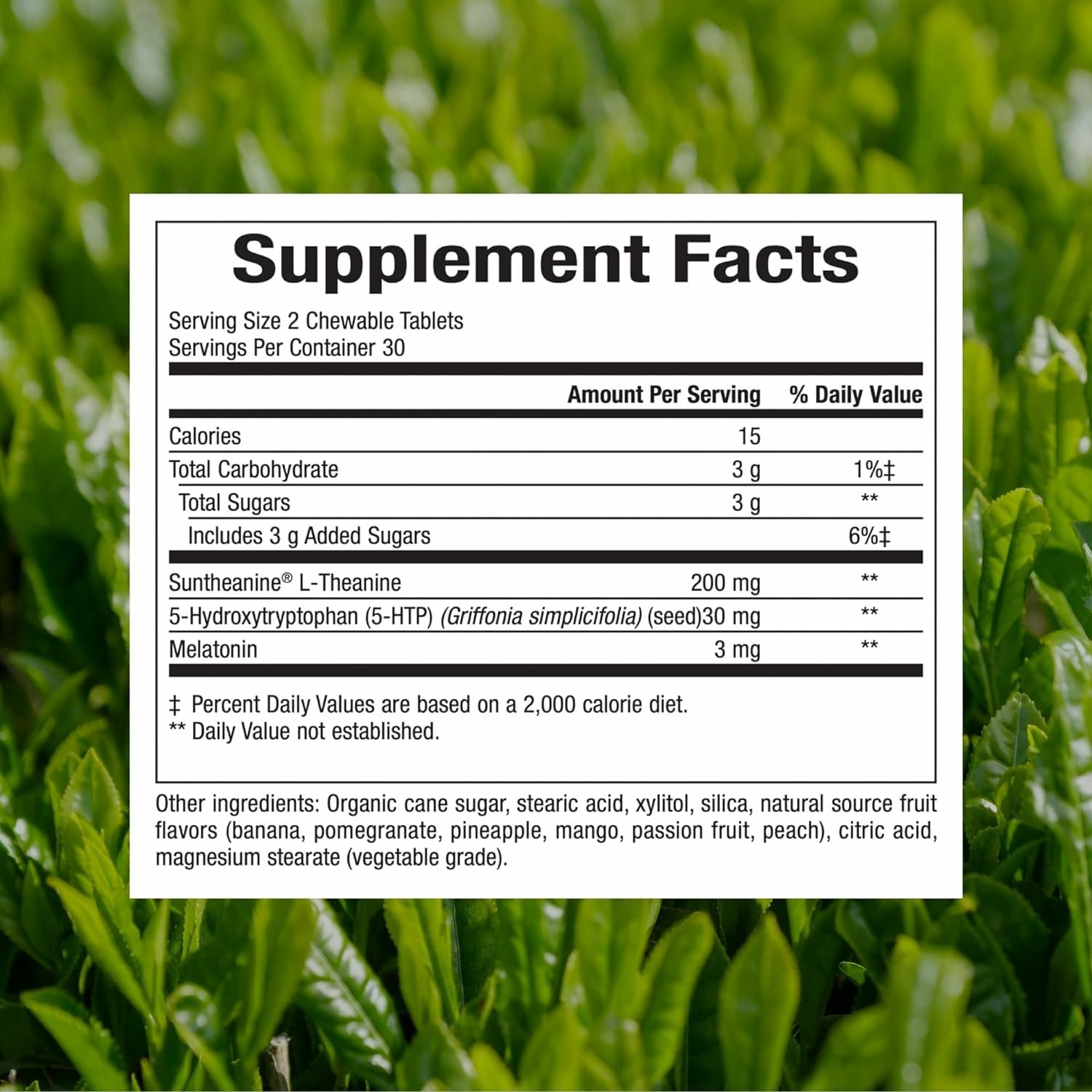 Natural Factors Tranquil Sleep tablets closeup, easy chewable nightly support.