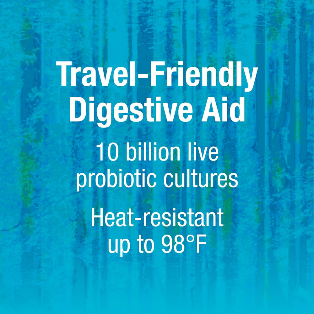 Natural Factors TravelBiotic packaging displays non-GMO gluten-free dairy-free features.