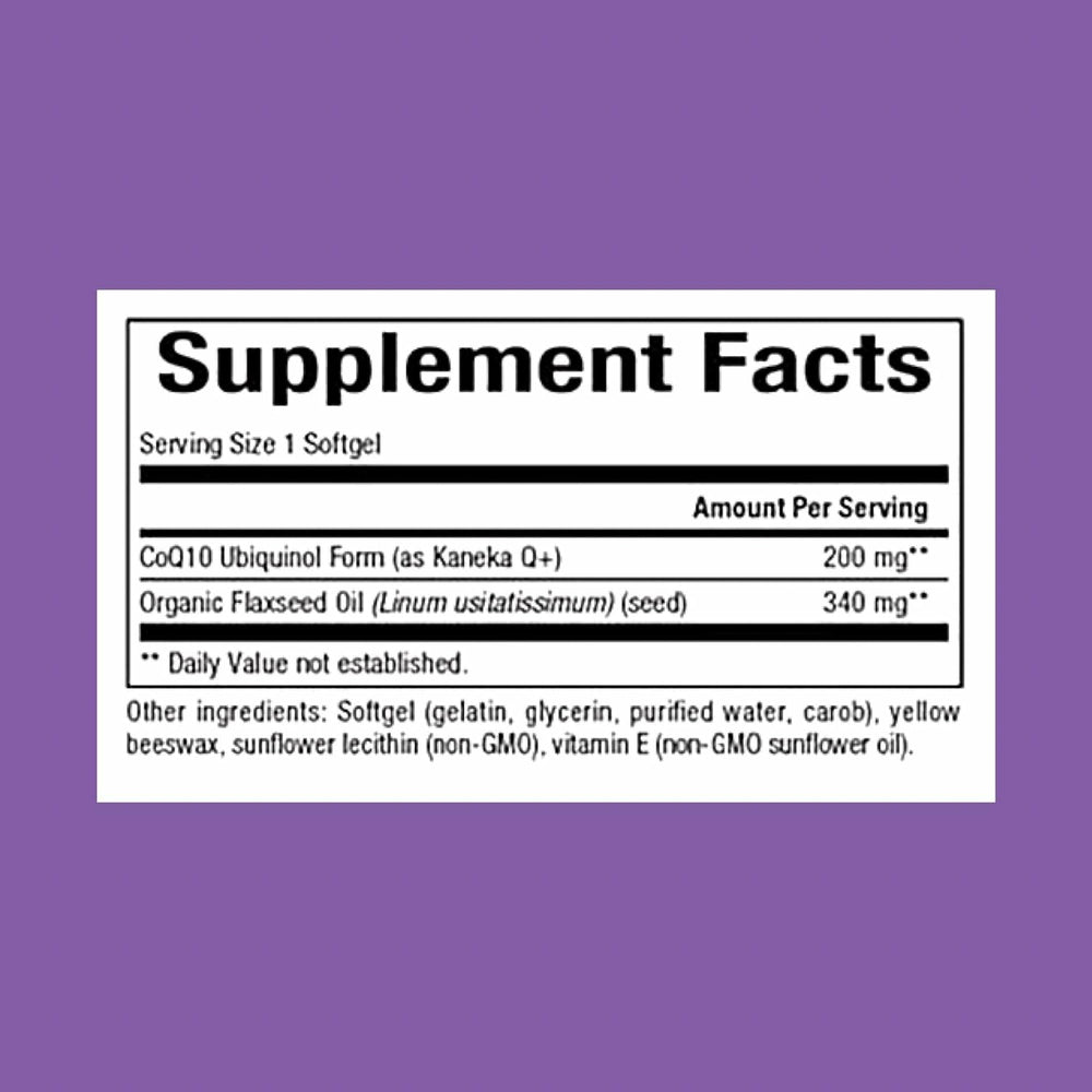 Close-up of Natural Factors ubiquinol softgels for easy daily energy support