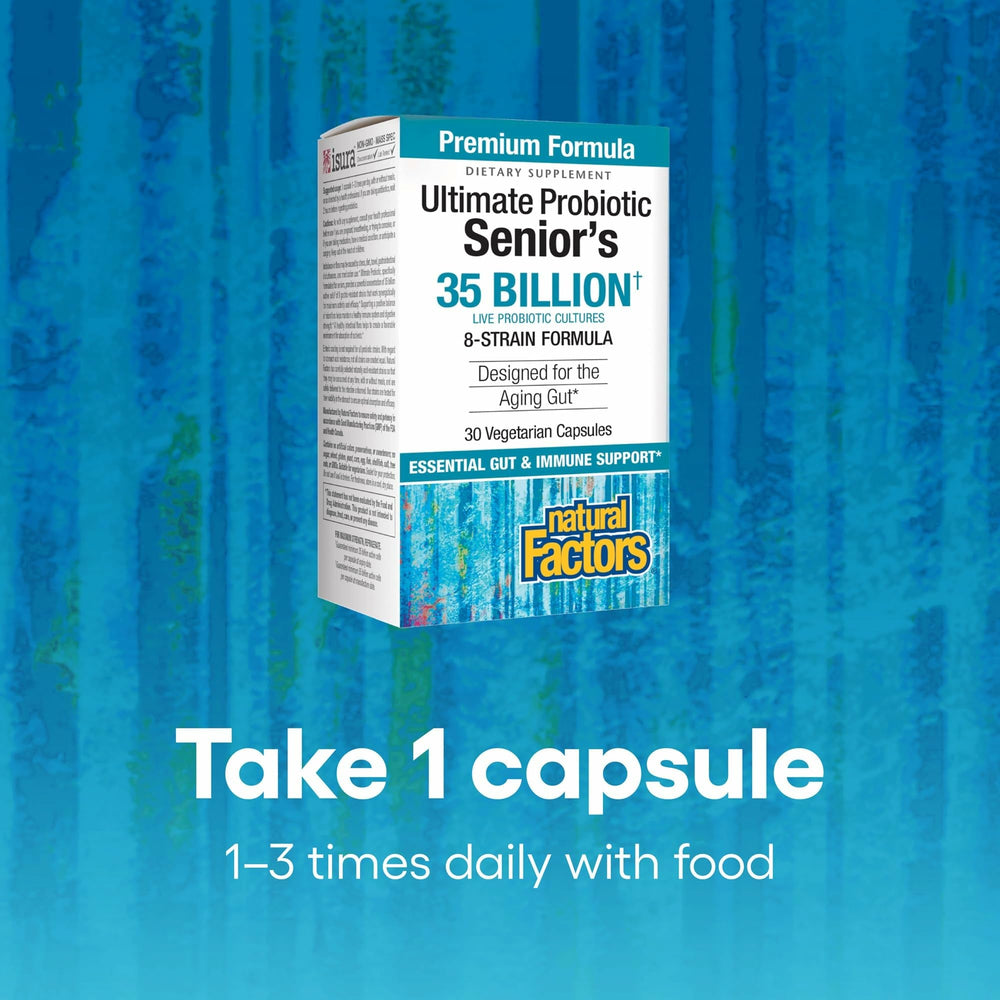 Natural Factors Ultimate Probiotic Senior's on-shelf display suggesting accessible senior health options