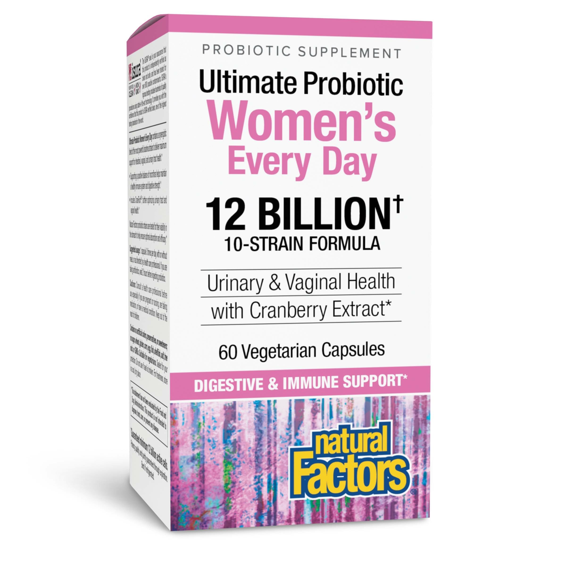 Natural Factors Ultimate Probiotic Women’s Every Day bottle front showing label and form.