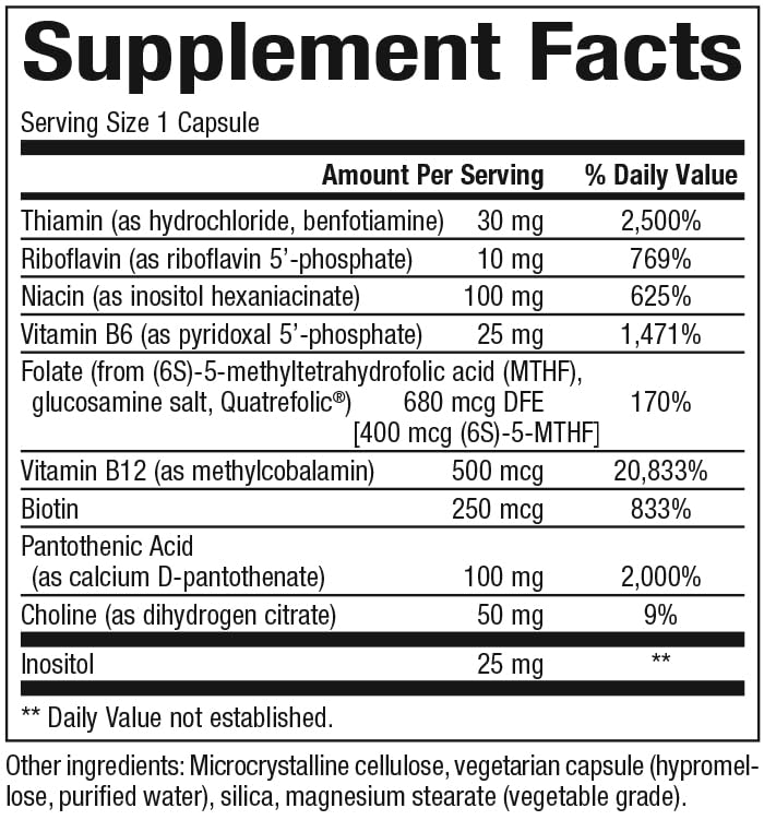 Natural Factors vegetarian vegan formulation label indicating plant-based B vitamins