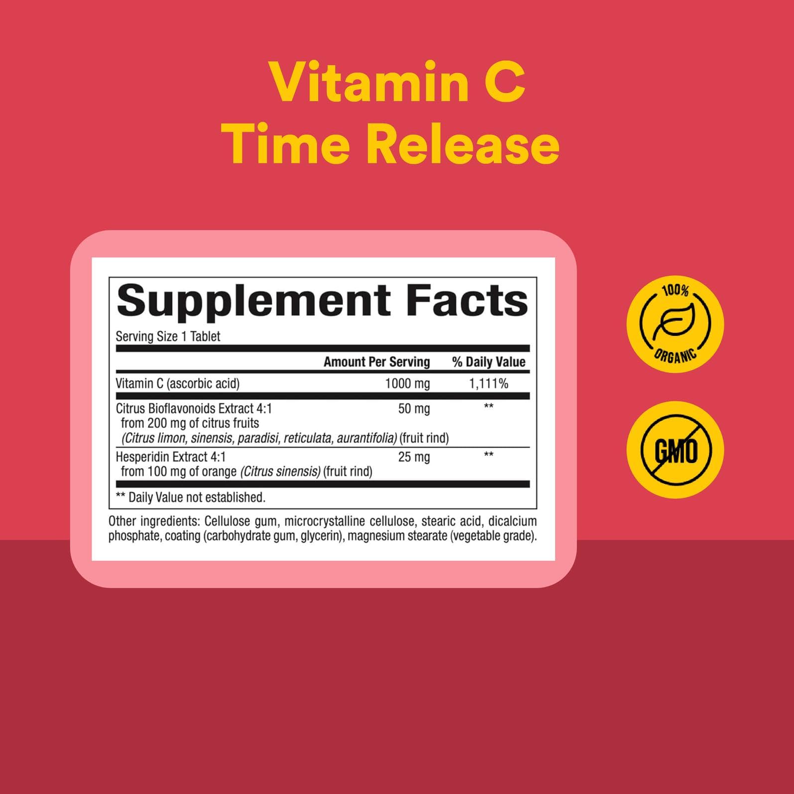 Natural Factors Vitamin C 1000 mg time-release tablet close-up shows compact tablets