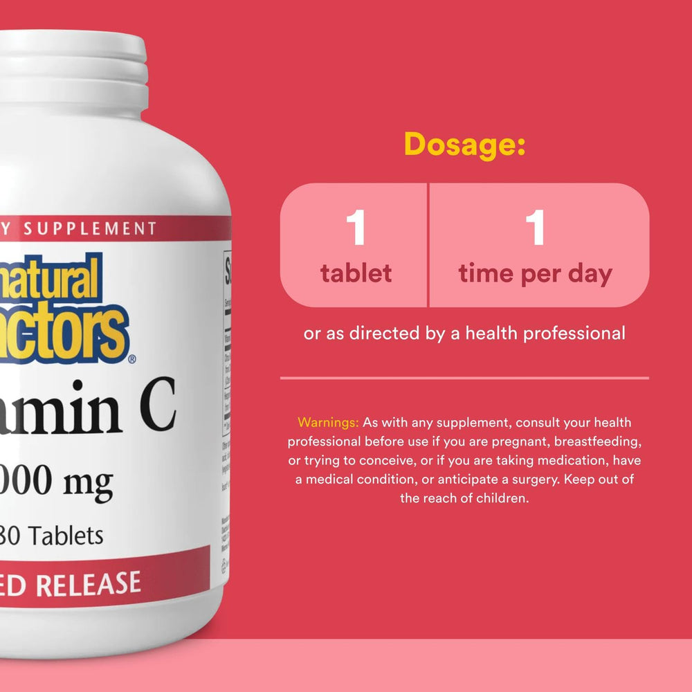 Natural Factors Vitamin C 1000 mg time-release tablet dissolve close-up reveals eight hour release