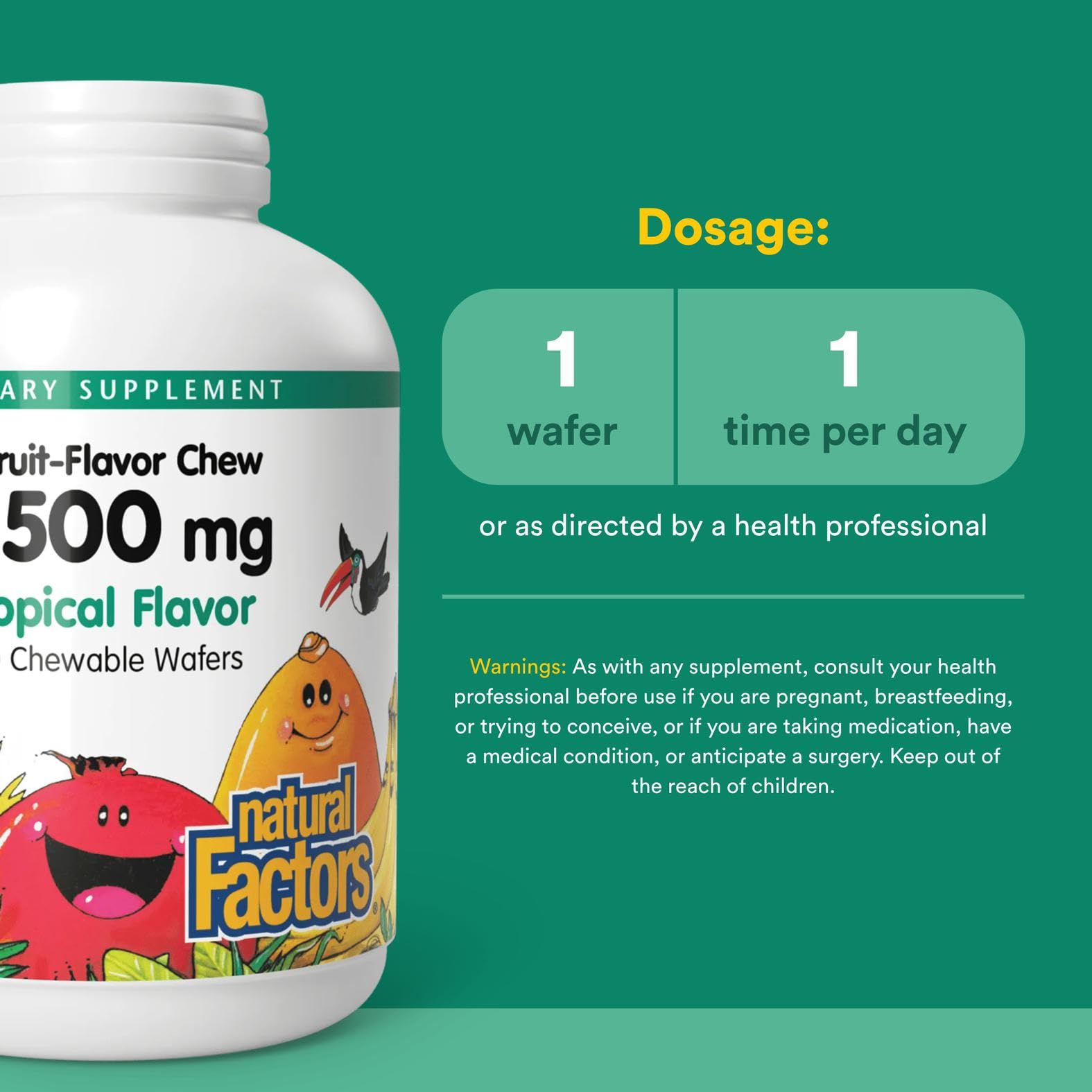 Natural Factors Vitamin C 500 mg ingredient blend label highlights bioflavonoids