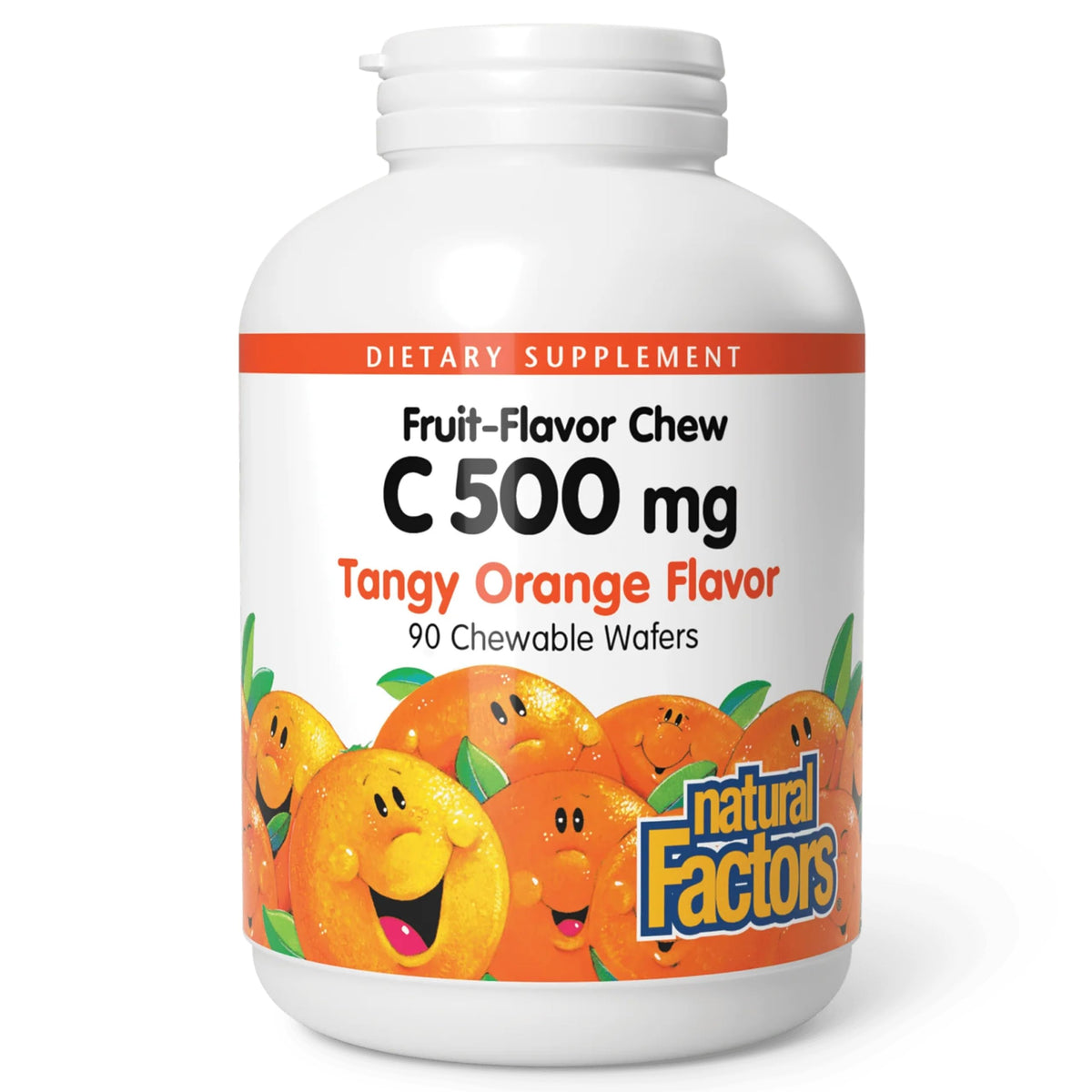 Natural Factors Vitamin C 500 mg Kids Chewable tangy orange bottle supports daily immune-friendly nutrition