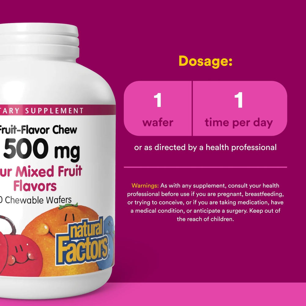 Closeup of Natural Factors Vitamin C immune support features.