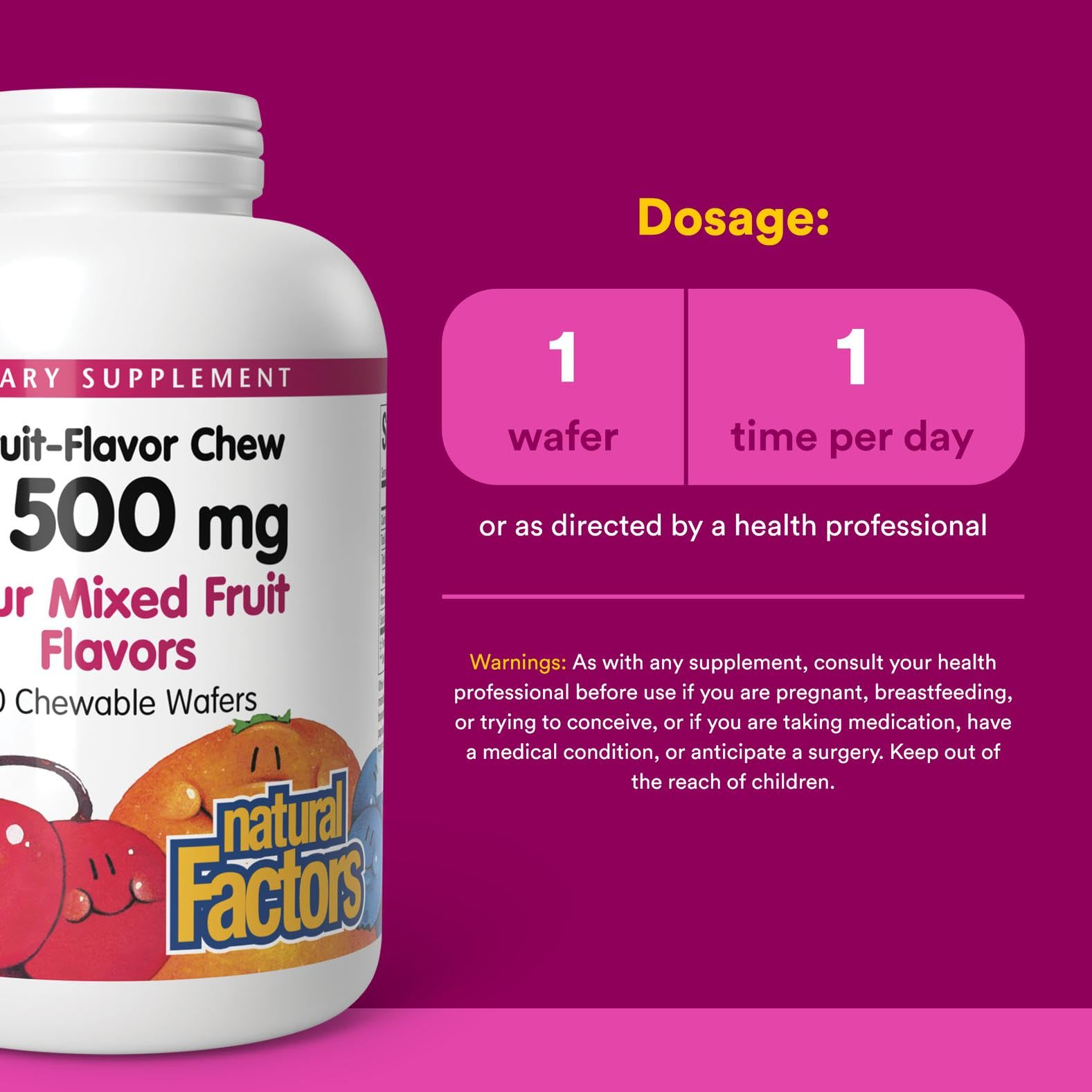 Natural Factors Tangy Orange flavored vitamin C chewable wafer for kids