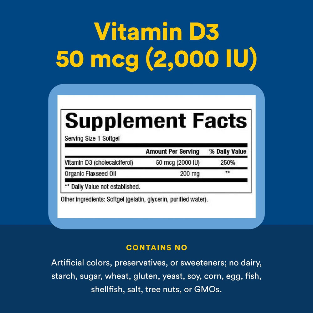 Natural Factors Vitamin D3 bottle highlights third-party GMO and contaminant testing