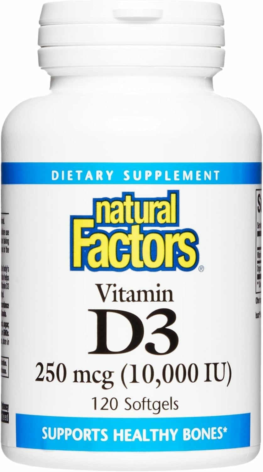 Natural Factors Vitamin D3 bottle front view supports daily bone and immune wellness
