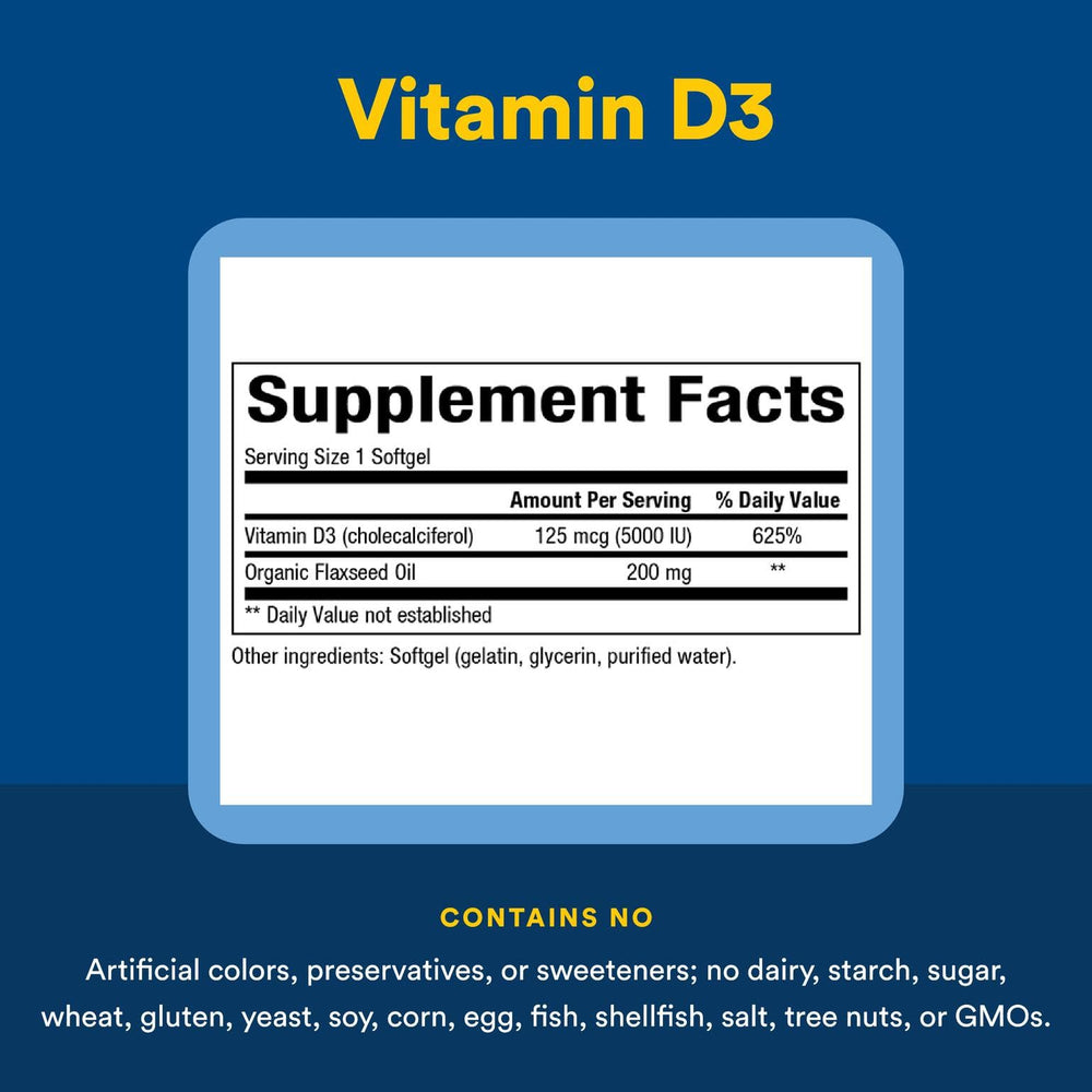 Open bottle of Natural Factors Vitamin D3 showing softgels ready for daily use.