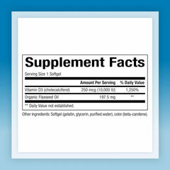 Natural Factors Vitamin D3 label close-up highlights softgel formula and absorption