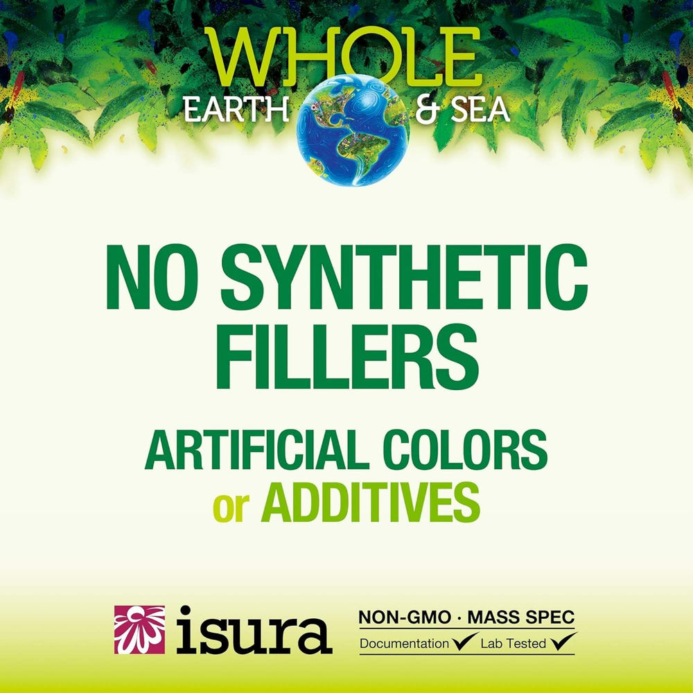 Natural Factors Whole Earth & Sea vitamin E capsules arranged side by side.