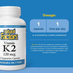Natural Factors Vitamin K2 label packaging highlighting MK-7 absorption