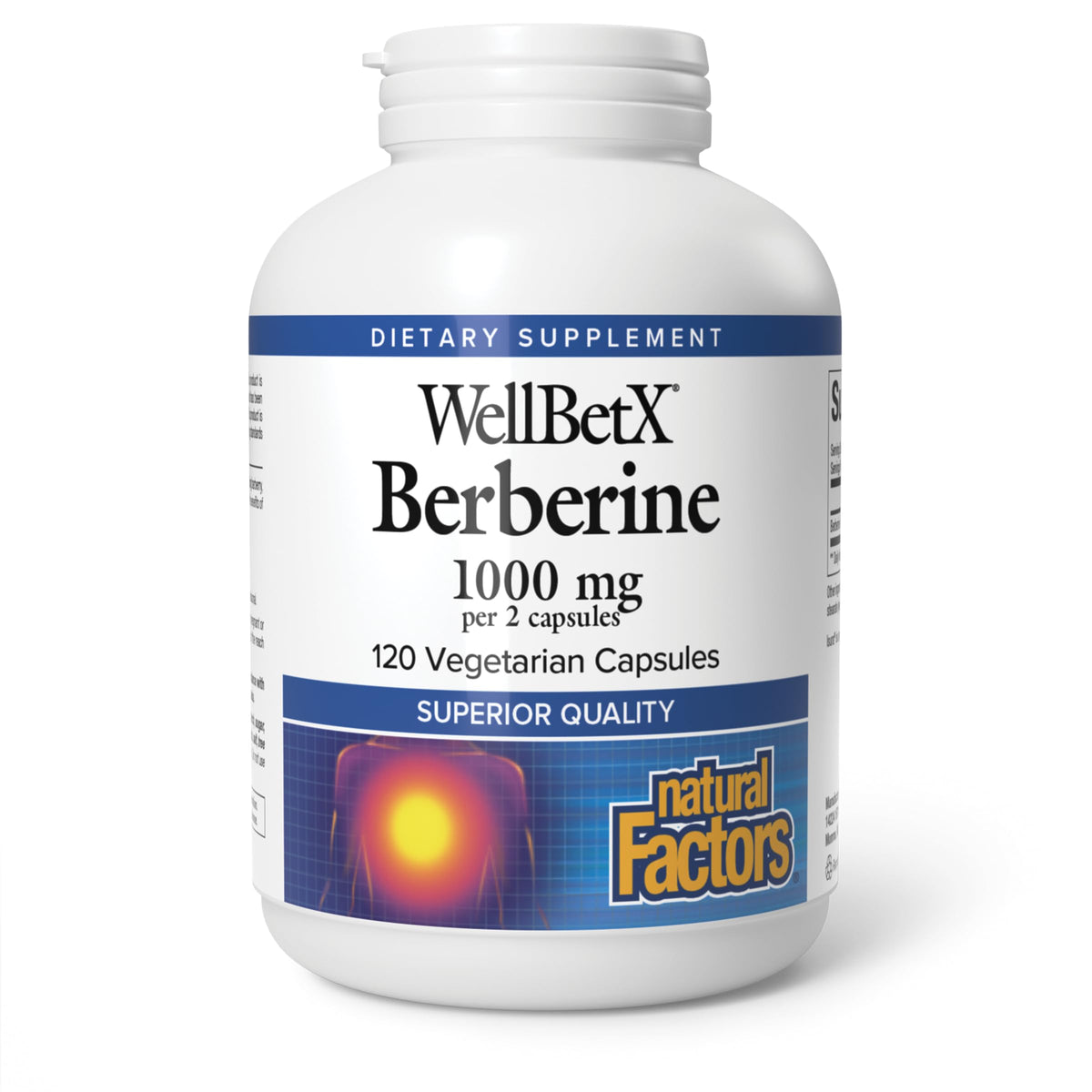 Natural Factors WellBetX Berberine bottle showing 500 mg capsules for daily heart health support.