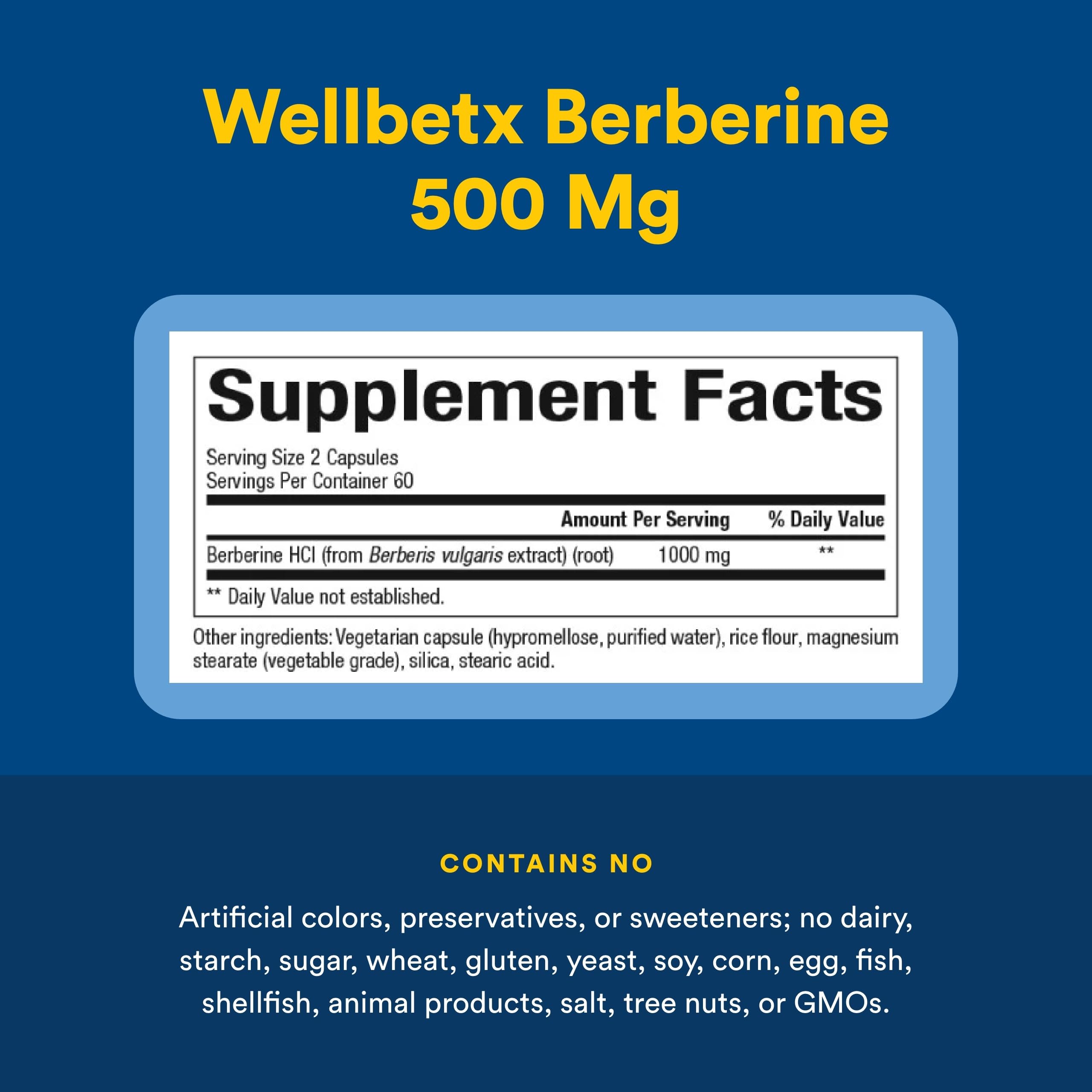 Gluten-free label on WellBetX berberine packaging.