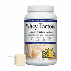 Natural Factors Whey Factors French Vanilla tub for high-protein post-workout support.
