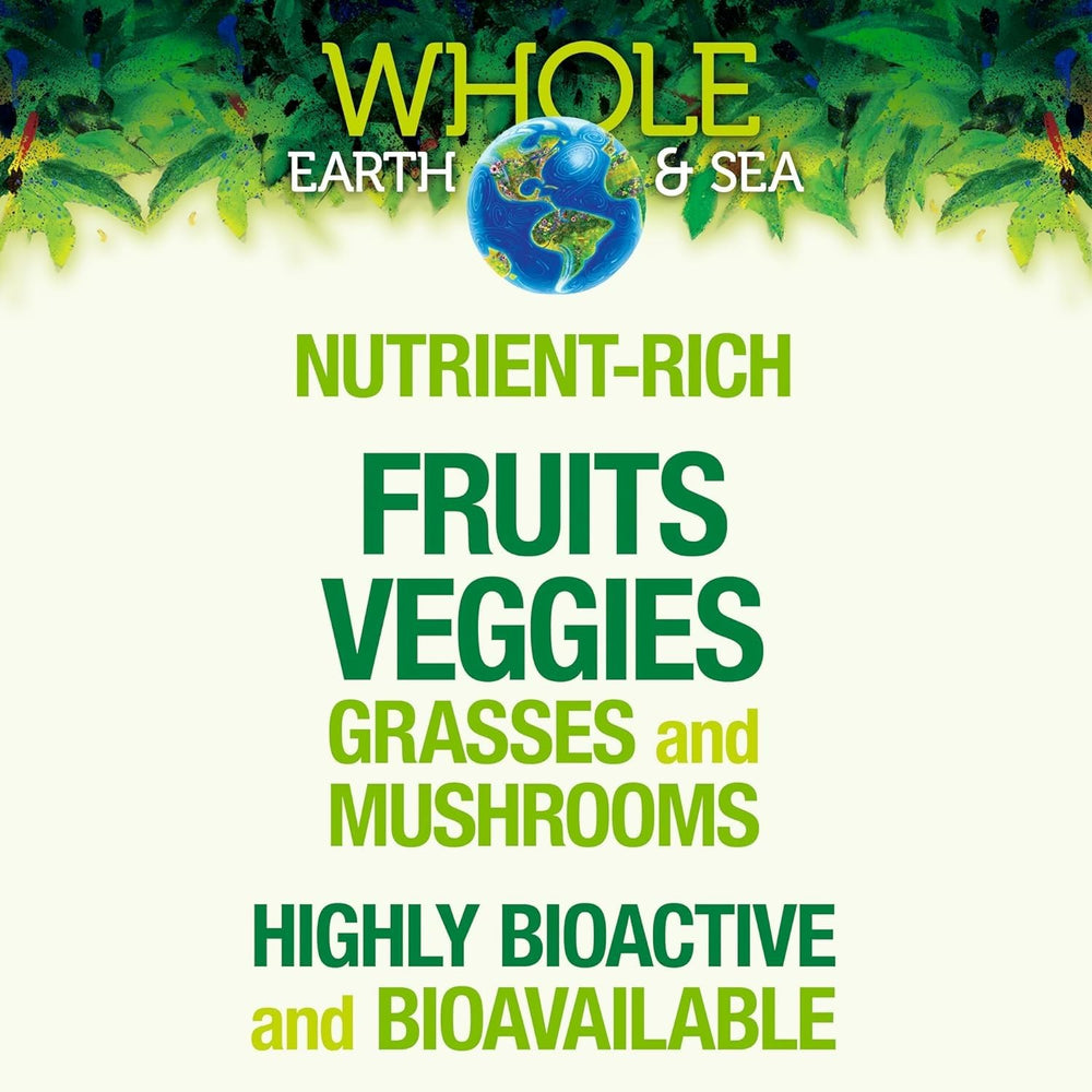 Natural Factors Whole Earth Sea chocolate bottle front highlights premium greens for everyday nourishment.