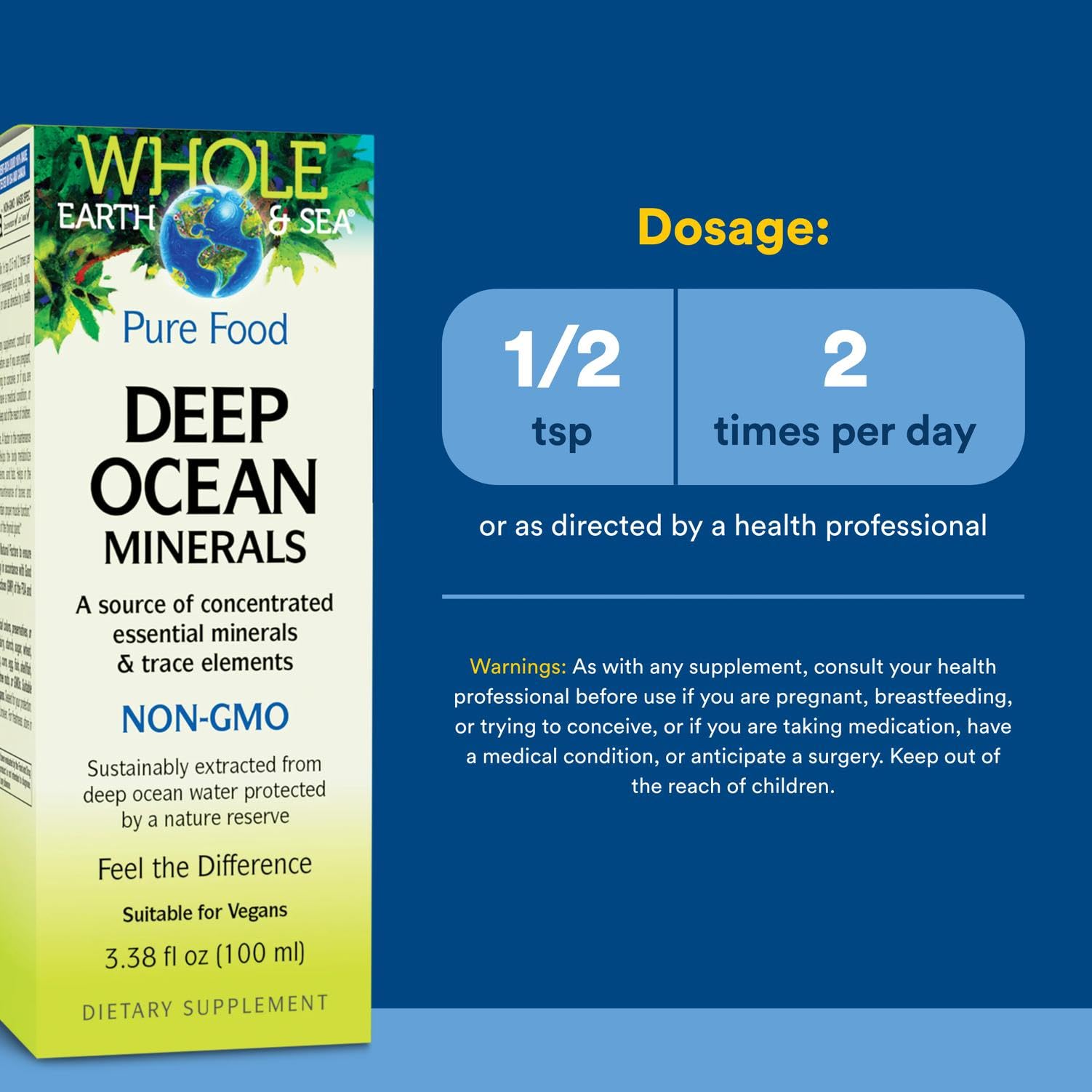 Natural Factors Whole Earth & Sea minerals label detail shows product information and testing