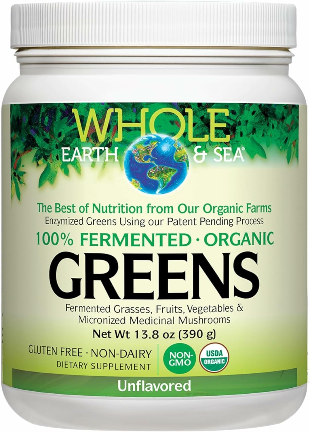 Natural Factors Whole Earth & Sea Organic Greens bottle for a daily greens boost