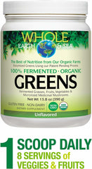Pouring Organic Greens powder into water for a convenient greens boost