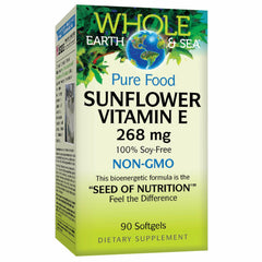 Natural Factors Whole Earth & Sea Vitamin E bottle with sunflower oil, may support antioxidant function.