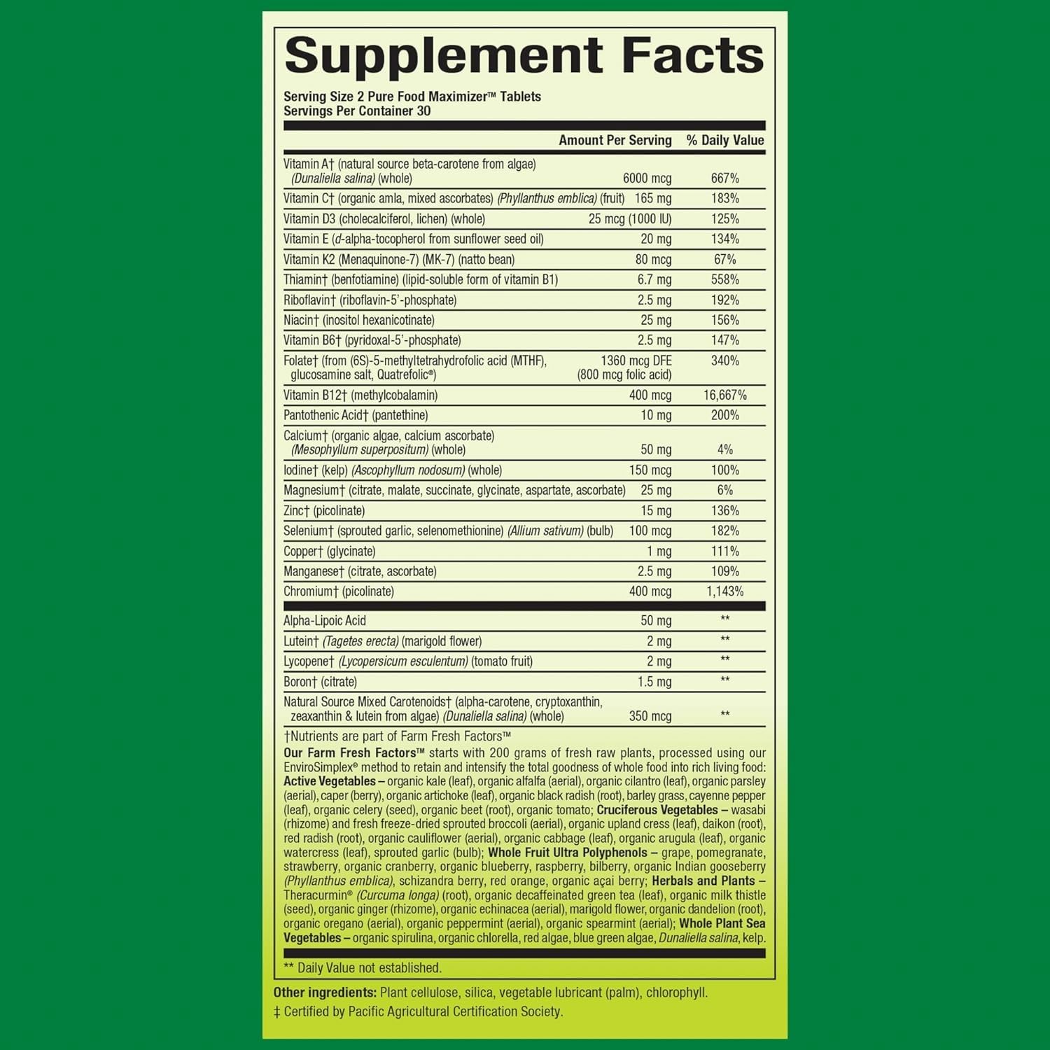 Natural Factors Whole Earth & Sea Women's 50+ label closeup highlighting quality ingredients for daily wellness.