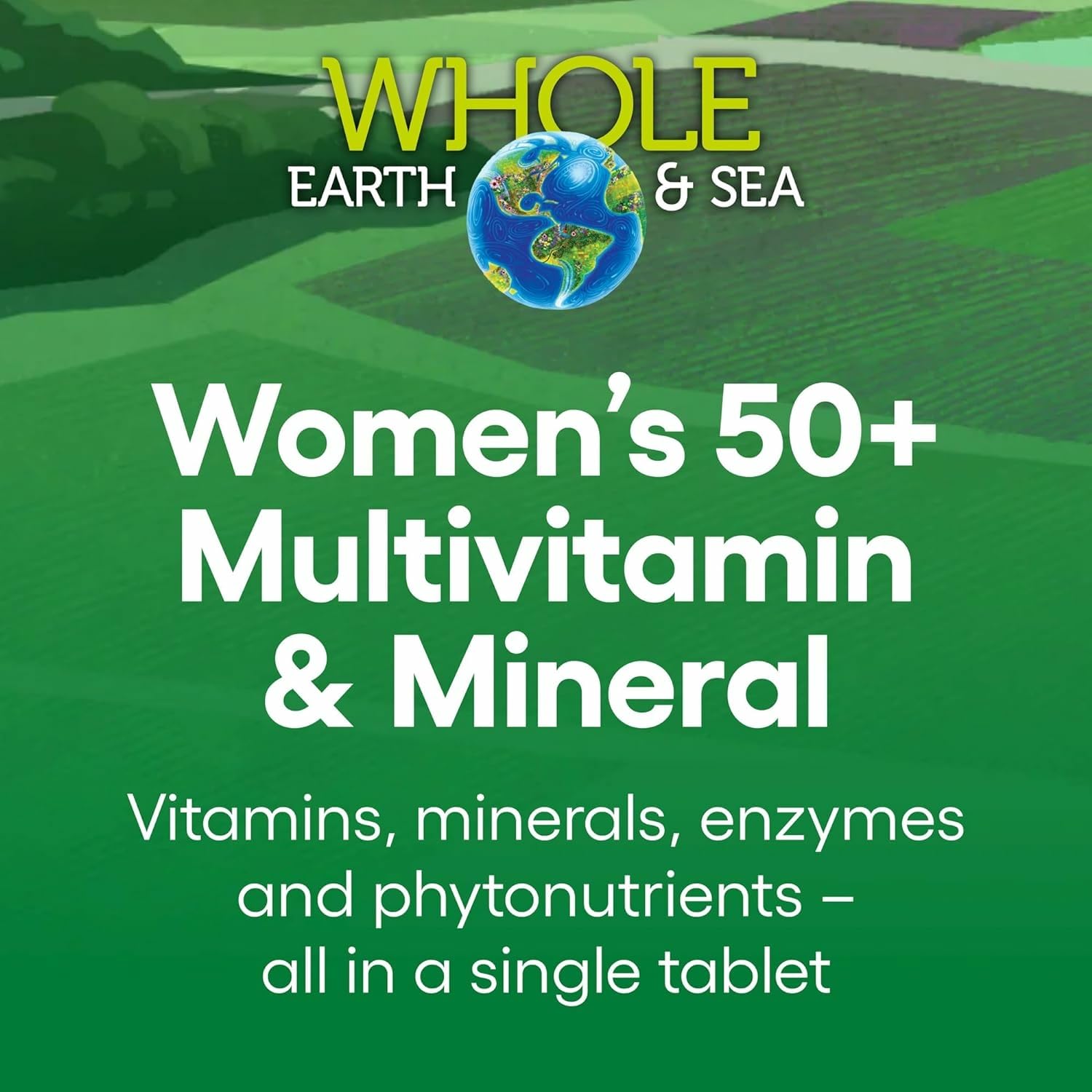 Front label of Natural Factors Whole Earth & Sea Women 50+ multivitamin for trusted daily use