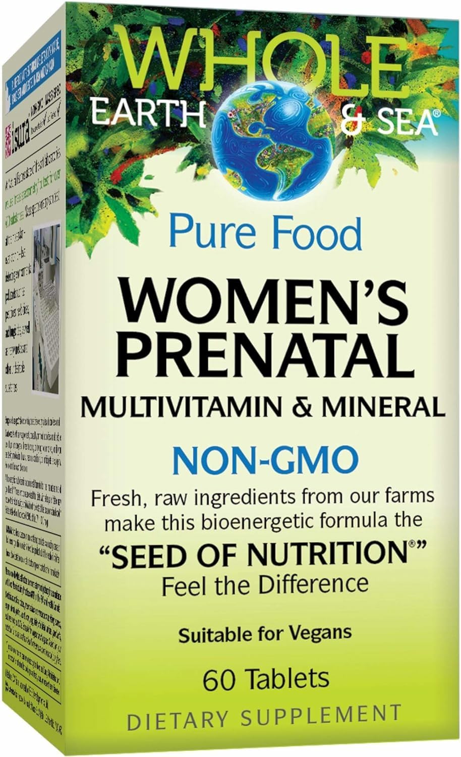 Natural Factors Whole Earth and Sea Women's Prenatal bottle front, supports daily prenatal nutrition.