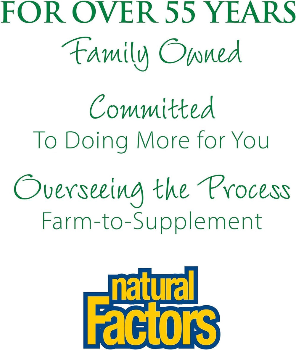 Natural Factors bottle with sustainable packaging, highlighting eco-friendly approach.