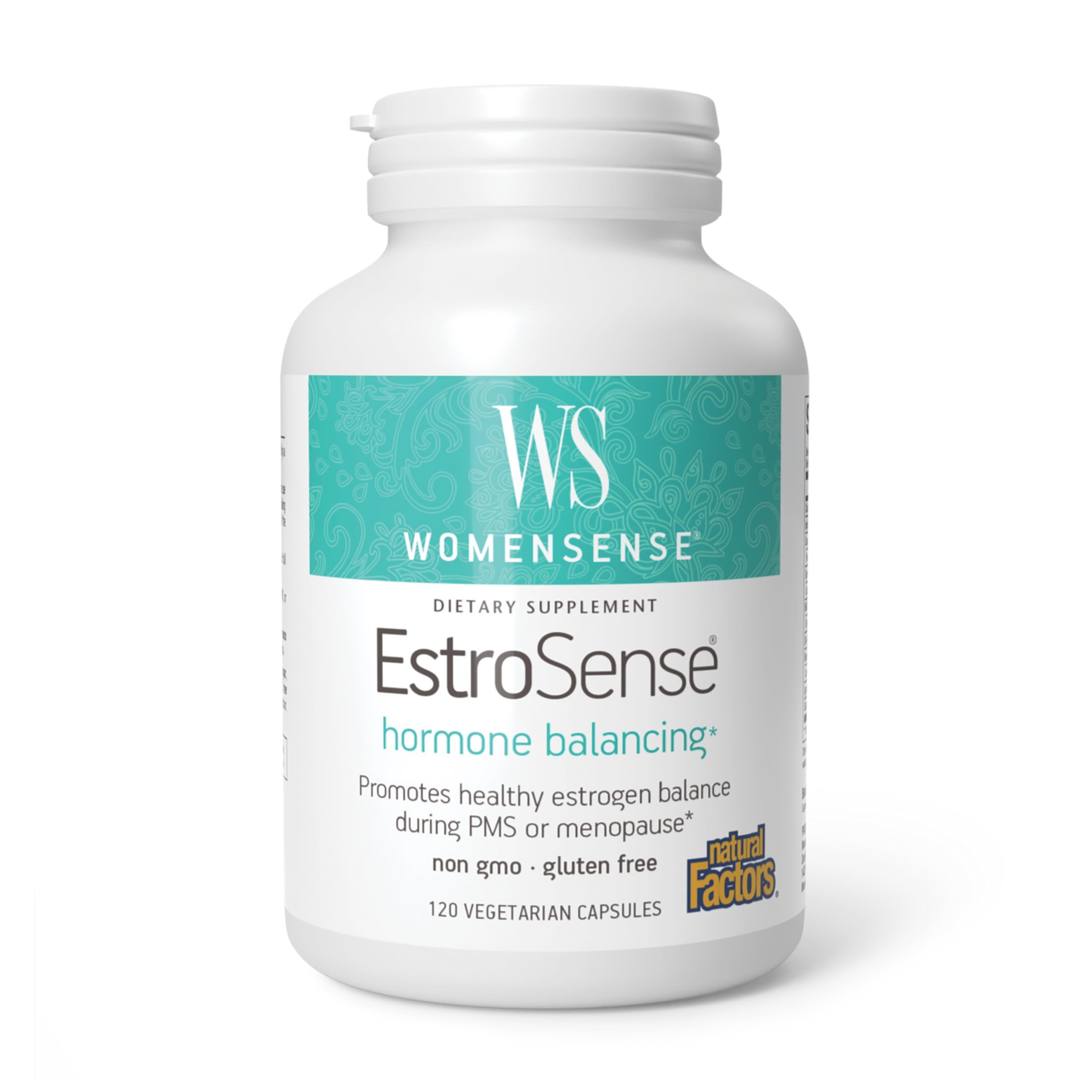 Natural Factors WomenSense EstroSense bottle and capsules for daily hormonal balance